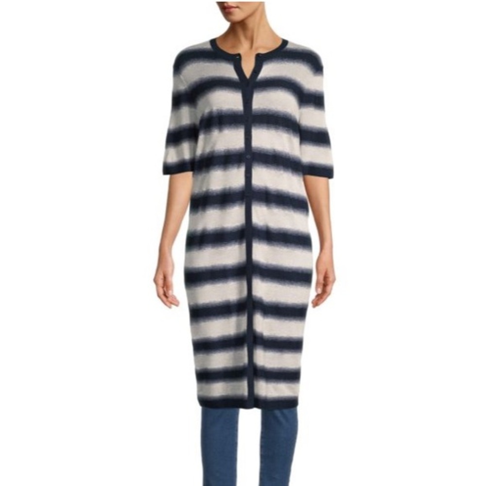 Lafayette 148 Sheer Stripe Button-Front Fine-spun Voile Duster silk blend xxl